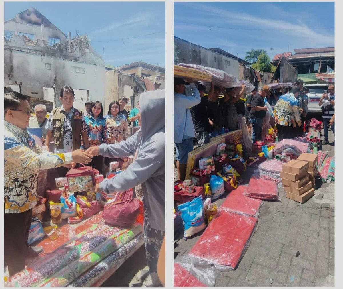 Penyerahan bantuan dari Gubernur dan Pemprov Sulut.